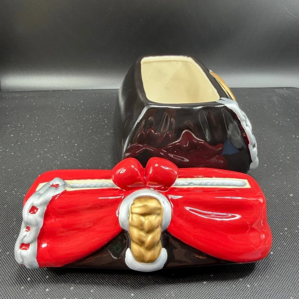 David's Cookies Ceramic Handbag Cookie Jar Container Purse Black Red Bow Tassels